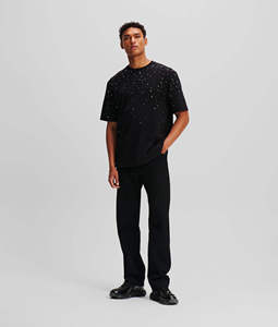 Camiseta de manga corta para hombre, negra, con estampado gráfico, corte relajado, cuello redondo, estilo casual y urbano. - Product Image 2