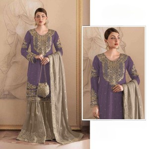 Heavy Georgette Pakistani Salwar Suit for <b>Wedding</b> Parties Embroidered Floral Chiffon Washable Beautiful Sequence Work - Product Image 4