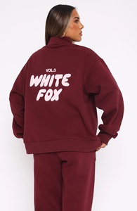 Ensemble de survêtement 2 pièces pour femme, hiver, uni, brodé, long, fermeture éclair sur le devant, velours rouge - Product Image 3