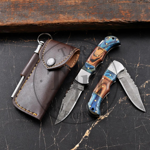 Couteau de poche pliant en acier Damas inoxydable avec verrouillage arrière, manche en bois, OEM, vente en gros, EDC, tranchant comme un rasoir, fournisseur B2B, logo personnalisé, 58HRC - Product Image 6