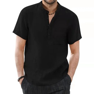 Camiseta informal de manga corta para hombre al mejor precio, camisa transpirable acogedora de verano de Color sólido de lino y algodón 100%, disponible en talla de EE. UU. - Product Image 2