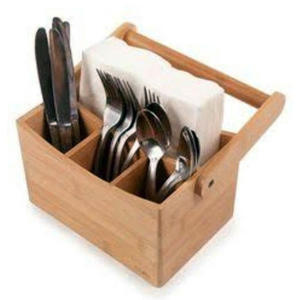 Utensilio de madera de Acacia con logotipo personalizado grabado, Caddy, compartimiento múltiple, almacenamiento de cubiertos - Product Image 1