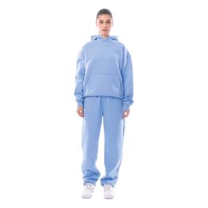 Meilleur ensemble de survêtements bleu en coton polaire OEM personnalisé pour femmes vêtements de sport d'entraînement deux pièces jogging pull-over survêtement - Product Image 6