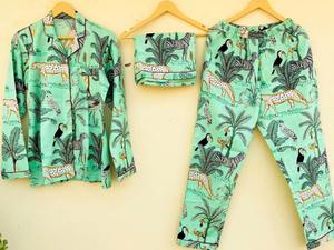 Conjunto de pijama de algodón con estampado de tigre para mujer y hombre, ropa de dormir de verano Bohemia, regalo de dama de honor - Product Image 2