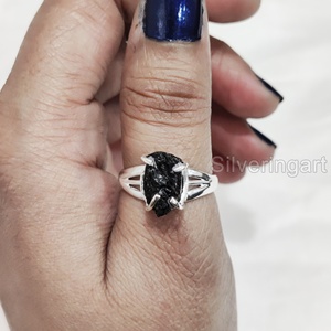 Bijoux en pierre brute Bague pour femme Tourmaline noire naturelle Pierre précieuse Octobre Pierre de naissance Boho Gypsy Bague Bague en argent sterling 925 - Product Image 3