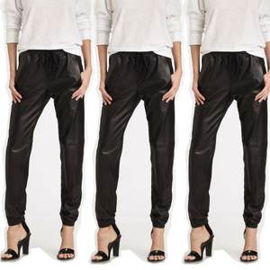 Pantalones Cargo de piel de oveja auténtica y de alta calidad para mujer, pantalones informales de tela de PU de verano, planos y transpirables, 100% al por mayor - Product Image 2