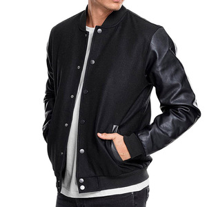 Vestes de baseball pour hommes de qualité supérieure manches en cuir de laine en gros veste universitaire coupe-vent en cuir à manches courtes - Product Image 4