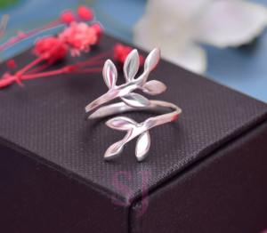 Handcrafted <b>Open</b> Silver <b>Ring</b> with Diamond Leaf Styled Fine Sterling Jewelry for Weddings Large Stock Available from Manufacturer - Product Image 2