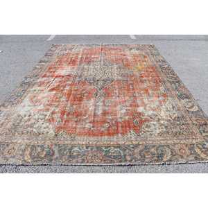 พรมตุรกี ขนาดใหญ่พิเศษ 8.9x12.3 ฟุต พรมวินเทจ พรมขนสัตว์สีแดงลายนามธรรม - Product Image 1