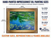 Peinture à l'huile sur toile de paysage impressionniste de bassin de nénuphars peinte à la main, taille personnalisée, décoration murale