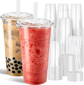 Gobelets en plastique PET jetables imprimés sur mesure 12oz/16oz avec couvercles et pailles, gobelets froids recyclables, lot de 50, vente en gros, directement de l'usine OEM - Product Image 1