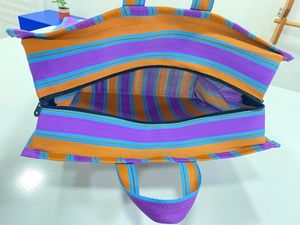 Bolsas de compras de rayas PP tejidas ecológicas de nailon, telar manual de plástico de polipropileno reciclado sostenible hecho en La India reciclado - Product Image 2