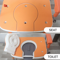 Chaise de douche et de bain réglable en hauteur avec dossier et accoudoirs, fonction toilettes, pour la réadaptation des personnes âgées