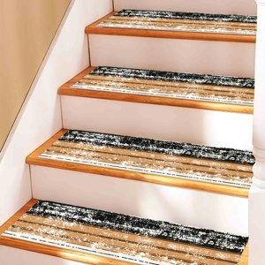 Tapis noir, tapis orange, tapis tendance, tapis rayé, tapis moderne, gobelin - Product Image 2