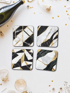 Ensemble de sous-verres en marbre blanc et noir de luxe avec détails dorés, sous-verres en pierre faits à la main - Product Image 6