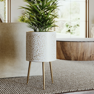 Jardinière d'intérieur et d'extérieur en métal blanc d'excellente conception avec support fini doré Support pour plantes en pot pour la maison et le jardin - Product Image 4