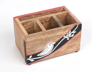 Chiraiya Black Bird Mango Wood Cutlery Holder Sheesham & Mango Wood Wooden Utensil Caddy Countertop Cutlery Holder - Product Image 4