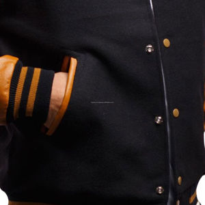 Veste bomber rétro américaine authentique unisexe en laine épaisse avec manches en cuir, patchwork, uniforme d'équipe écologique - Product Image 6