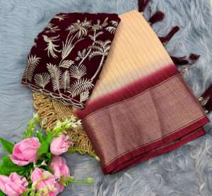 Dola jazi Saree Sari trabajo de bordado múltiple con blusa de trabajo para correr viscove jazi Patta - Product Image 4