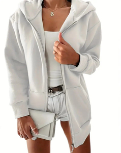 Sweats à capuche et sweat-shirts pour femmes OEM de haute qualité en gros 100% coton avec logo personnalisé et fermeture éclair - Product Image 3