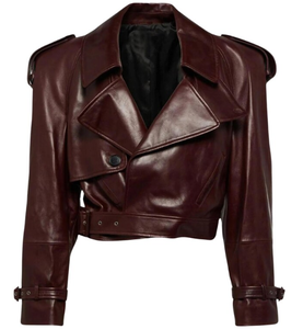 Chaquetas de Cuero de Piel de Oveja para Mujer, Estilo Premium 2025, Alta Calidad, Color Borgoña, Secado Rápido, Moda de Invierno - Product Image 1