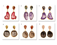 Boucles d'oreilles pendantes plaquées or 18 carats de haute qualité géode noire naturelle Druzy Mohave rubis cuivre Turquoise Double pierre goutte mariages