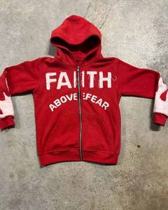 Y2k Streetwear Zipper Up Hoodie Custom Alphabet Distressed Patchwork Oversized Cropped Hoodie para hombres Acid Wash Zip up Hoodies - Product Image 4