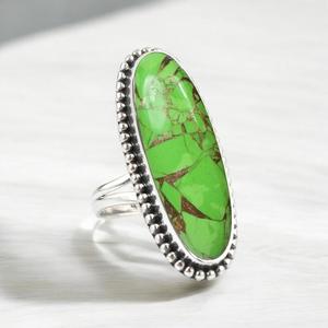 Green Copper <b>Turquoise</b> <b>Ring</b> 925 Sterling Silver Handmade Gemstone Jewelry Gift for Women - Product Image 2