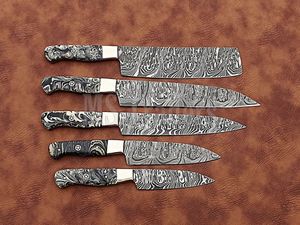Juego de Cuchillos de Cocina de Acero de Damasco de 5 Piezas de Primera Calidad, Hechos a Mano con Mango de Resina, Personalizables OEM - Product Image 2