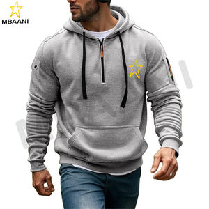 Multiple athletic <b>fleece</b> pullover options are available that combine a hoodie, <b>quarter</b>-<b>zip</b>, and kanga pocket. - Product Image 1