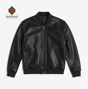 Blouson aviateur en cuir synthétique noir pour homme |   Veste en cuir de mouton faite à la main |   Bomber classique |   Vintage Hiver Décontracté - Product Image 1