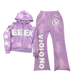 Jersey ligero a prueba de viento chándales acampanados Sudadera con capucha pantalón de sudor hombres mujeres niños 100% tela de algodón conjunto de 2 piezas - Product Image 3