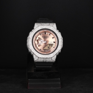 Esfera de oro rosa Iced Analógico Digital Mecánico Reloj de lujo Bisel de diamante Pantalla dual Correa de moissanita negra Elegante resistente al agua - Product Image 1