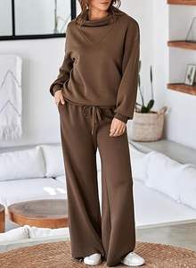 Ensemble de survêtement en molleton doux pour femmes, imprimé délavé à l'acide, style jogging, 100% coton, séchage rapide, respirant, vêtements d'intérieur d'hiver - Product Image 2