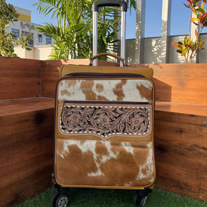 กระเป๋าหนังแบบล้อลากทำด้วยมือแบบพรีเมี่ยมใช้ได้ทั้งชายและหญิงลายดอกไม้กระเป๋าหนังวัวแบบถือขึ้นเครื่องทนทานและหรูหรา - Product Image 2