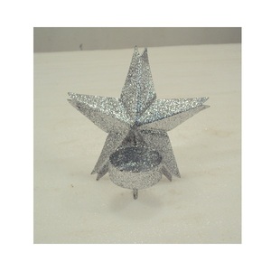 Silver Glitter Finished Metal With Glass <b>Star</b> Tea <b>Light</b> Candle Holder <b>Christmas</b> Ornaments For Home Decorative - Product Image 4