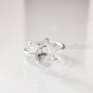 Bijoux en pierre brute bague pour femme diamant Herkimer brut naturel pierre précieuse pierre de naissance bande croisée noël 925 bague en argent Sterling - Product Image 3