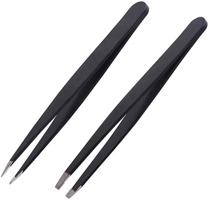 Perfección de precisión: Juego de pinzas para cejas inclinadas y puntiagudas de acero inoxidable negro Para una depilación sin esfuerzo - Product Image 3