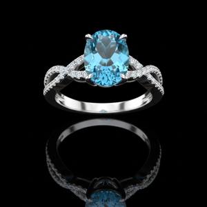 Anillo de Compromiso con Engaste de Canal, Corte Ovalado, Topacio Azul, Certificado por Terceros, Unisex, Aniversario de Bodas, Minimalista, 925 - Product Image 1