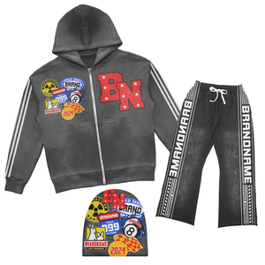 Unisex Street Wear Vintage Tracksuit Custom Print Acid Wash Regular Fit Lightweight <b>Fleece</b> 100% Cotton Winter Sweat Suit <b>Beanie</b> - Product Image 6