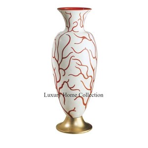 Grands Pots De Fleurs Et Vase De Couleur Blanche Et Rouge Avec Base En Laiton De Couleur Dorée Balcon Articles De Jardin Décoratifs - Product Image 1
