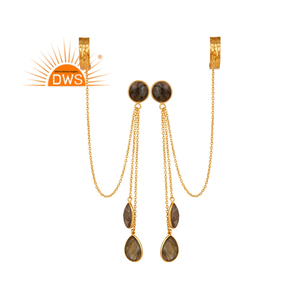 Pendientes de Plata de Ley con Baño de Oro de 18K y Labradorita Natural, Fabricante de Joyería Fina - Product Image 1