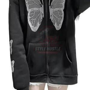 Nouveauté : Sweat-shirts à capuche pour hommes en coton 100% avec strass, couleur unie, style basique, vente en gros - Product Image 4