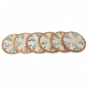 Decorative Bohemian Style Mother Pearl Drink <b>Coaster</b> <b>Woven</b> Rattan Border Vietnam Origin for Coffee Table Protection Interior - Product Image 4