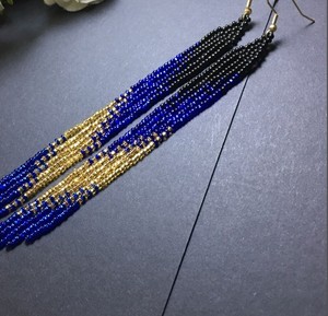 Bead <b>Earrings</b>, Black <b>Blue</b> Gold Very Long <b>Earrings</b>,extra Long <b>Earrings</b>, Fringe <b>Earrings</b>, Boho <b>Earrings</b>, Seed Bead <b>Earring</b> - Product Image 1