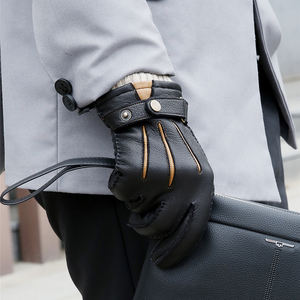 2025 Cheaper Price With High Quality Women's Men's <b>Touchscreen</b> lambskin Leather <b>Gloves</b> with Knitted Cuffs - Product Image 4