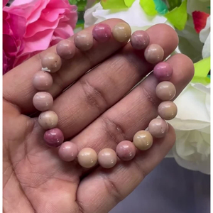 Pink Rhodonite <b>Bracelet</b>: Round <b>Gemstone</b> Beads, Stretch <b>Bracelet</b> Unisex Classic Style Certified Anniversary Gift - Product Image 1
