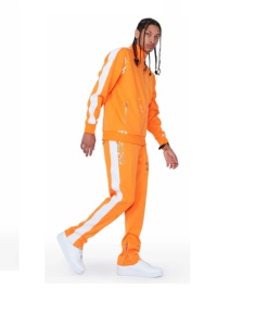 Conjunto de chándal térmico acampanado con logotipo personalizado para hombre, Sudadera con capucha y borde de corte con dobladillo crudo transpirable Vintage, pantalones de chándal para correr de talla grande para invierno - Product Image 1