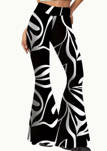Hardhoodi Interination Women High Waist Print <b>Leggings</b> <b>Flare</b> Pants Elastic Waist Full Length Yoga Workout Trousers Pockets Four - Product Image 5