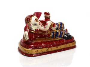 Nirmala Handicrafts Metal Sleeping Ganesh <b>Statue</b> with Meenakari Enamel Handmade Red Color Rajasthan Origin - Product Image 3